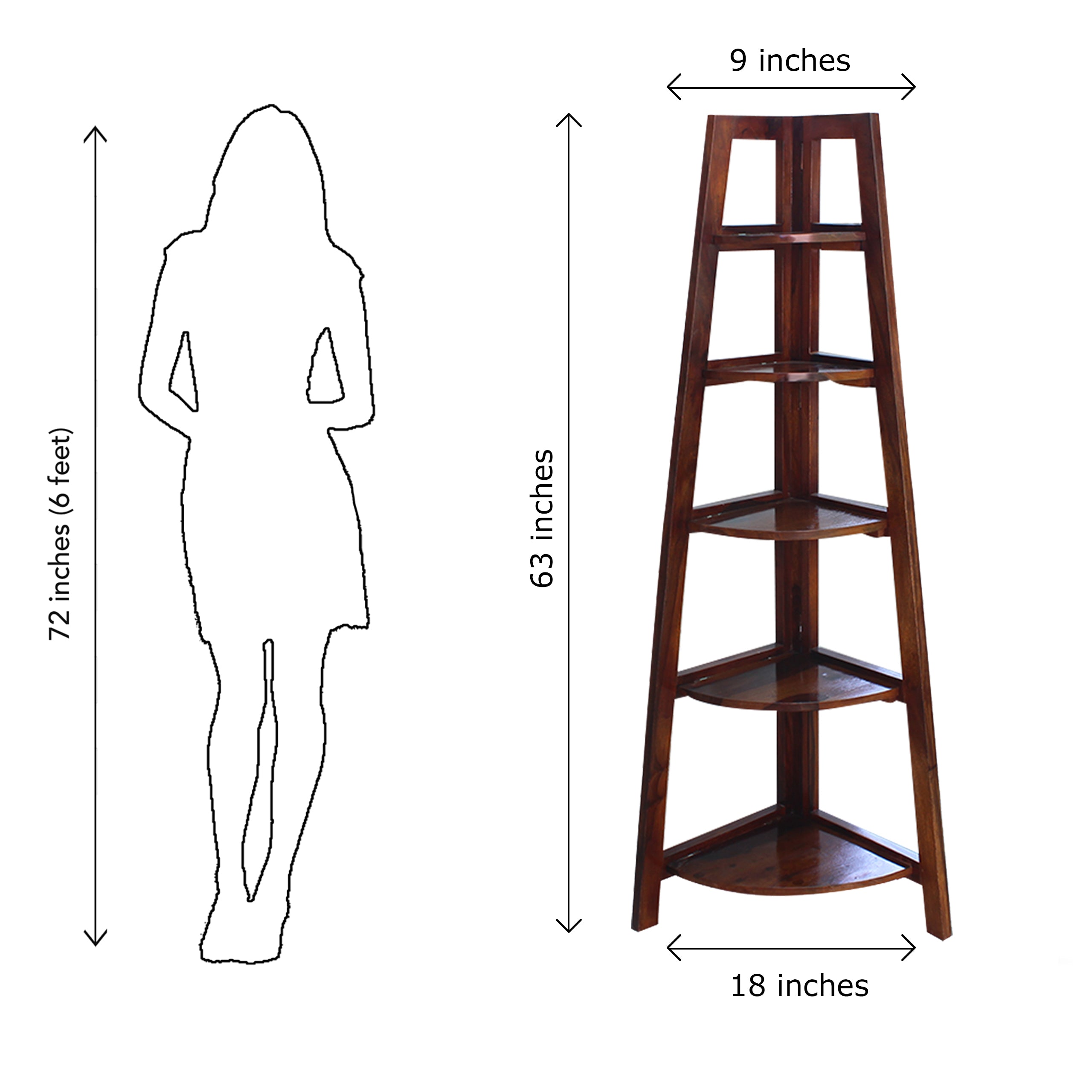 HavenzHome Wooden Corner Bookshelf 5 Tier Ladder