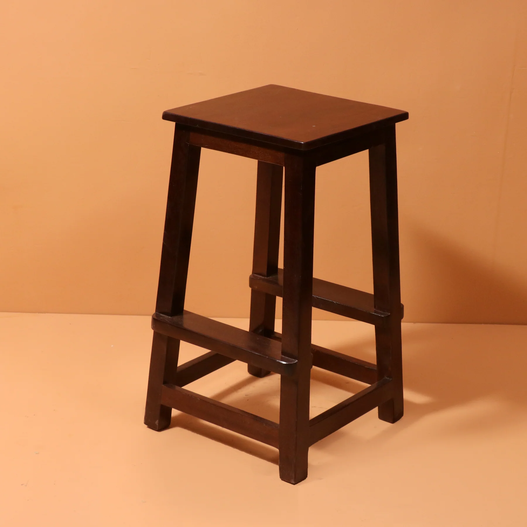 T N Enterprises Polished Multipurpose Handcrafted Wooden Stool With footrest for Home & Kitchen, Living Room, Kirana Store, Kirana Shop. 27 inch height and base 14×14 inch. (Teak wood, Brown Polished)