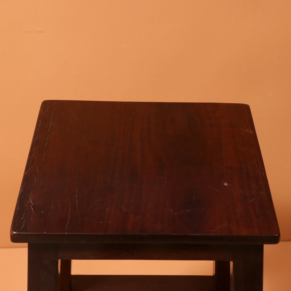 T N Enterprises Polished Multipurpose Handcrafted Wooden Stool With footrest for Home & Kitchen, Living Room, Kirana Store, Kirana Shop. 27 inch height and base 14×14 inch. (Teak wood, Brown Polished)