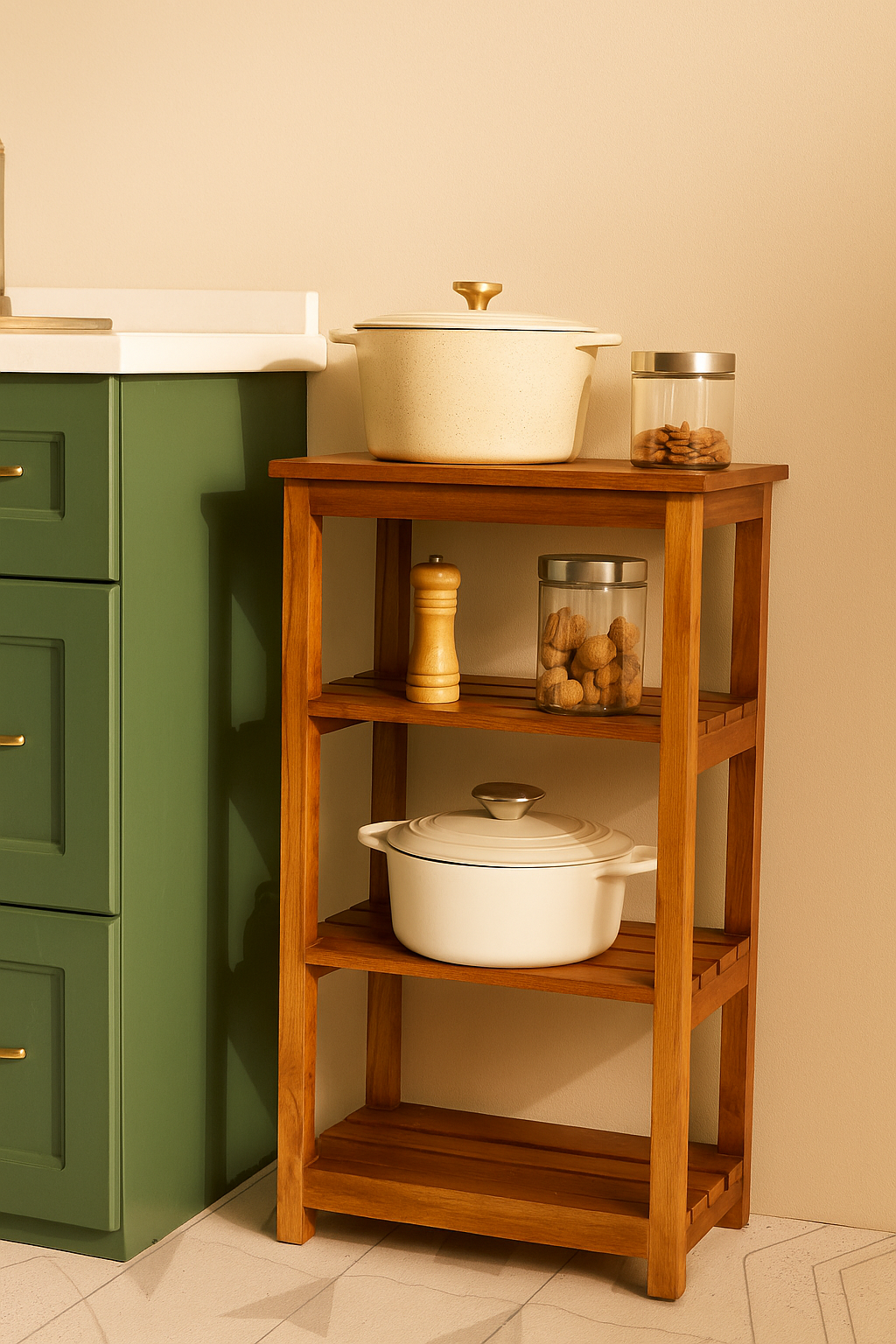 Solid Sheesham Wooden Multipurpose Utility Rack, Stylish and Functional Storage,Corner Shelves, Solution for Home and Office, Open Rack, Shelf Storage Organizer for Kitchen (Large)