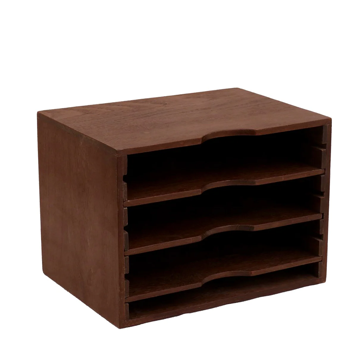 Wooden Paper File Rack (Natural Tone) Office Desk File Organizer Letter Organizer Tray File Organizer, Desktop Paper Sorter, Documents Holder Mail Tray with 4 Adjustable Shelf Desktop