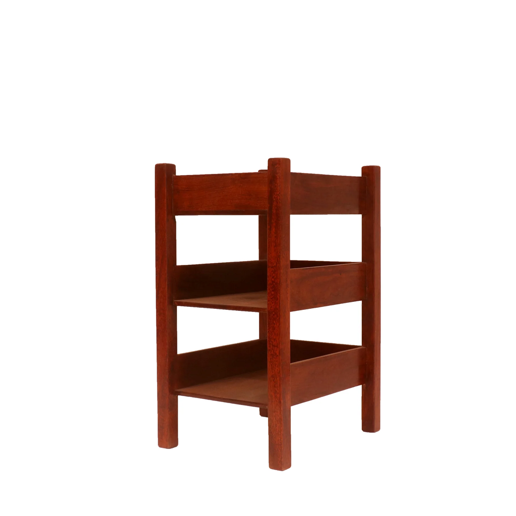 Wooden Rolling Cart Rack Large, Mahogany Polish Solid Wooden Bar Serving Trolley