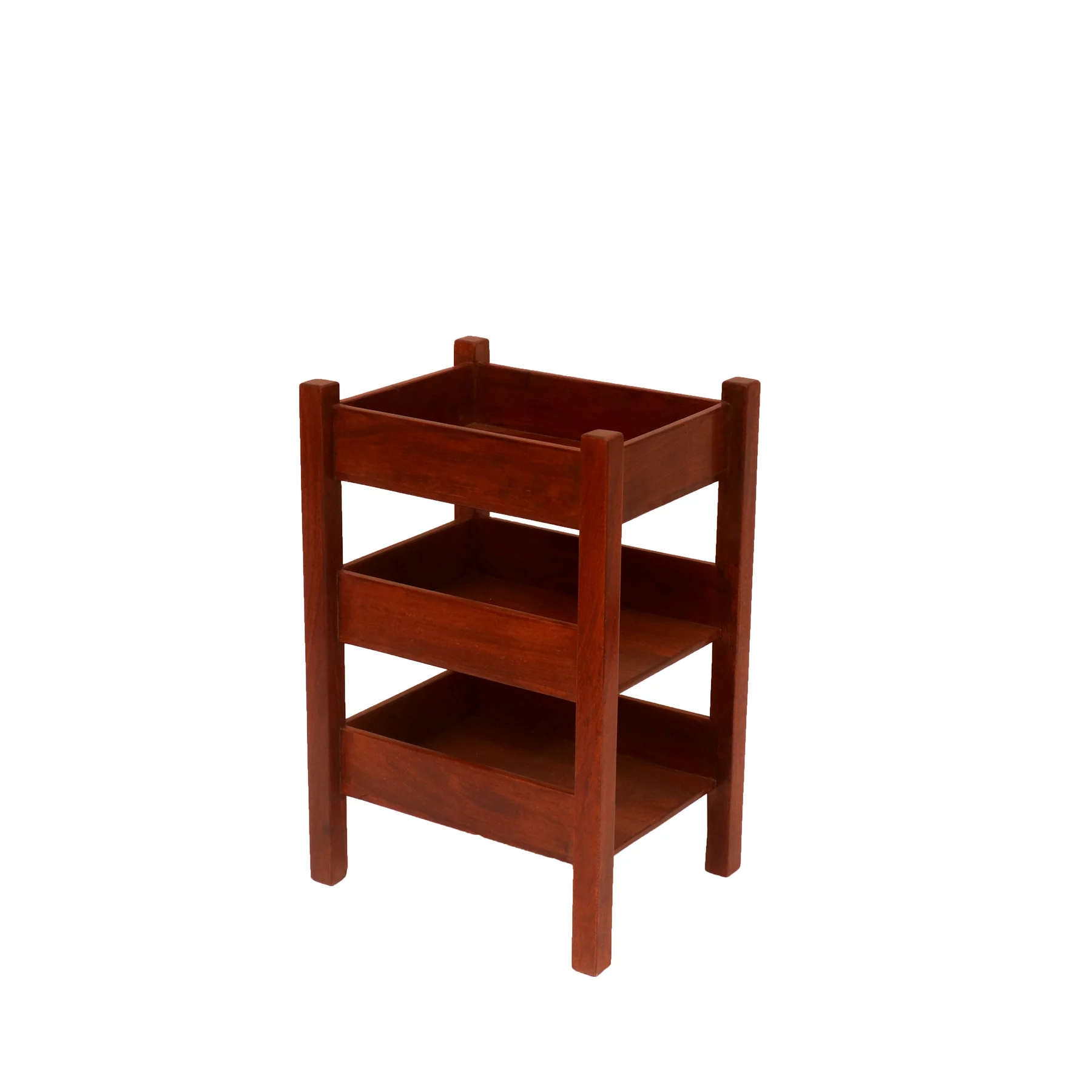 Wooden Rolling Cart Rack Large, Mahogany Polish Solid Wooden Bar Serving Trolley