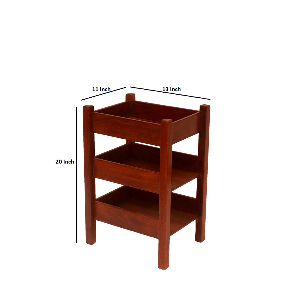 Wooden Rolling Cart Rack Large, Mahogany Polish Solid Wooden Bar Serving Trolley