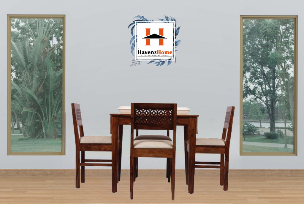 HavenzHome Solid Sheesham Wood Dining Table Set with 4 Cushioned Chairs for Home & Hotel Furniture | Dining Room Furniture
