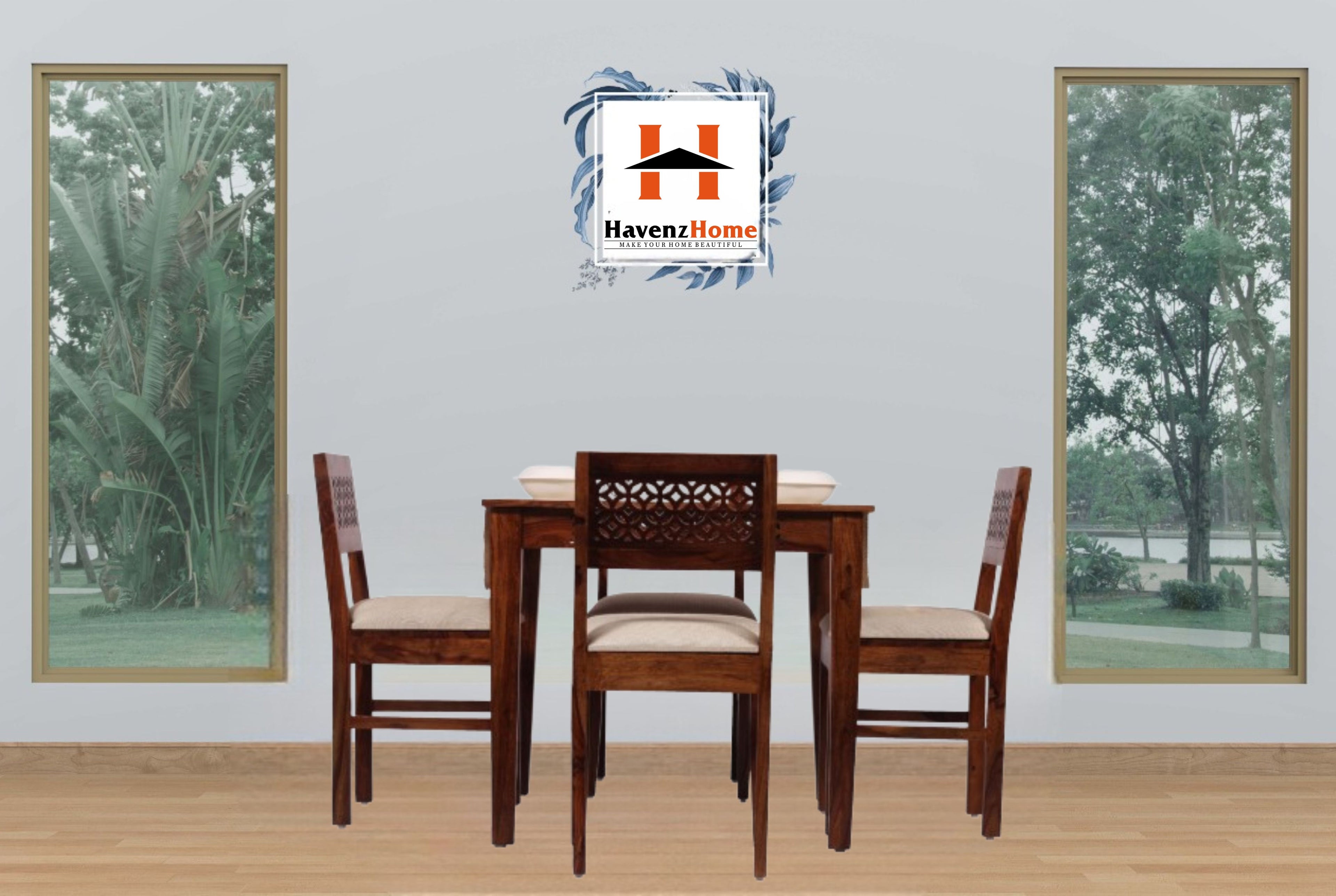 HavenzHome Solid Sheesham Wood Dining Table Set with 4 Cushioned Chairs for Home & Hotel Furniture | Dining Room Furniture