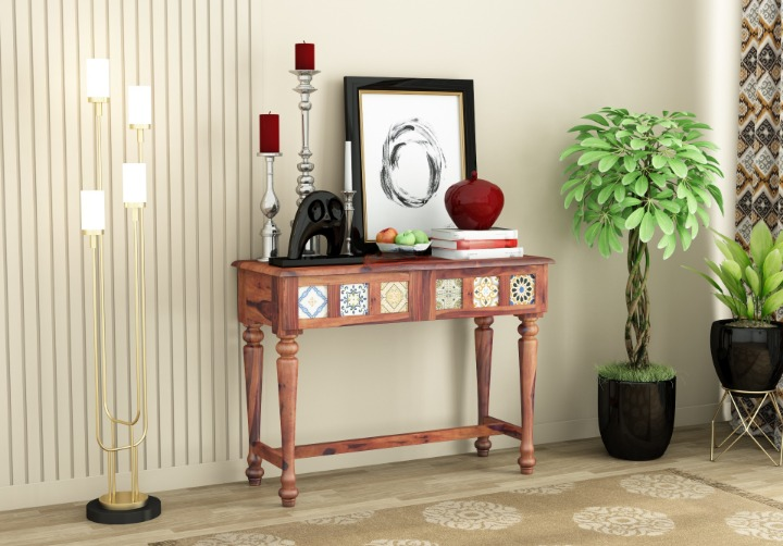 Furniture Solid sheesham Wooden enterance Console Table for Living Room Bedroom | Wooden Console Table 2 Drawers Storage for Hall Home Furniture (Natural)