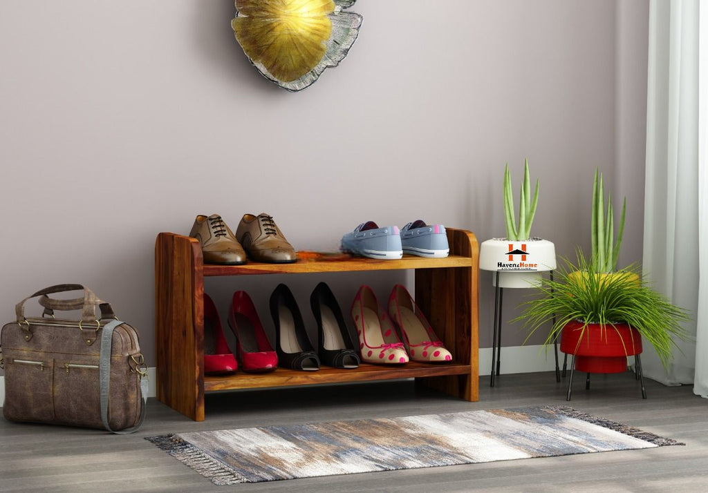 Solid Sheesham Wood Shoe Racks with Two Shelves Storage, Multipurpose Cebinet, Furniture Living Room, Bedroom, Balcony, Entryway Areas