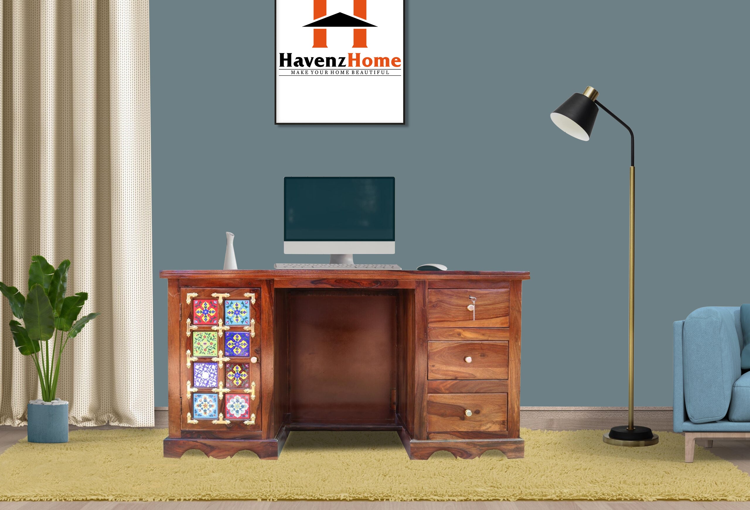 sheesham Wood Study Table and Computer Table Office Desk for Students and Adults, PC Laptop Study Writing Table for Home Office