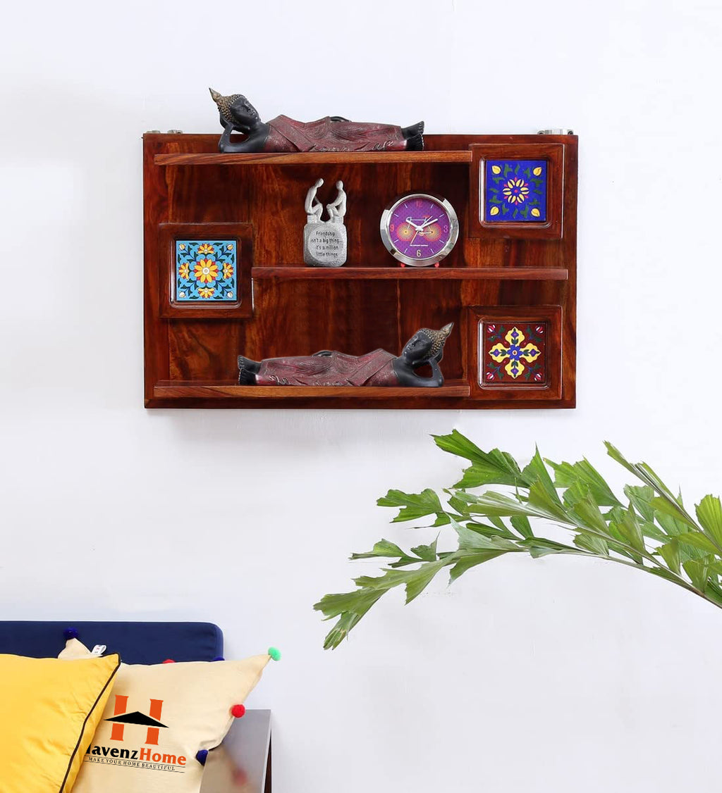 Wooden Wall Shelves for Home Library | Display Unit | Sheesham Wall Mount Shelf, Book Storage Rack for Living Room | Bedroom | Office Natural Honey Color (Style-03)