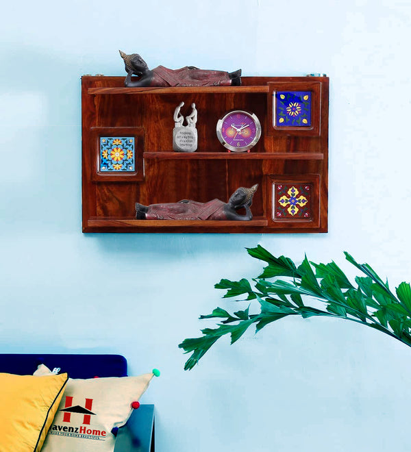 Wooden Wall Shelves for Home Library | Display Unit | Sheesham Wall Mount Shelf, Book Storage Rack for Living Room | Bedroom | Office Natural Honey Color (Style-03)