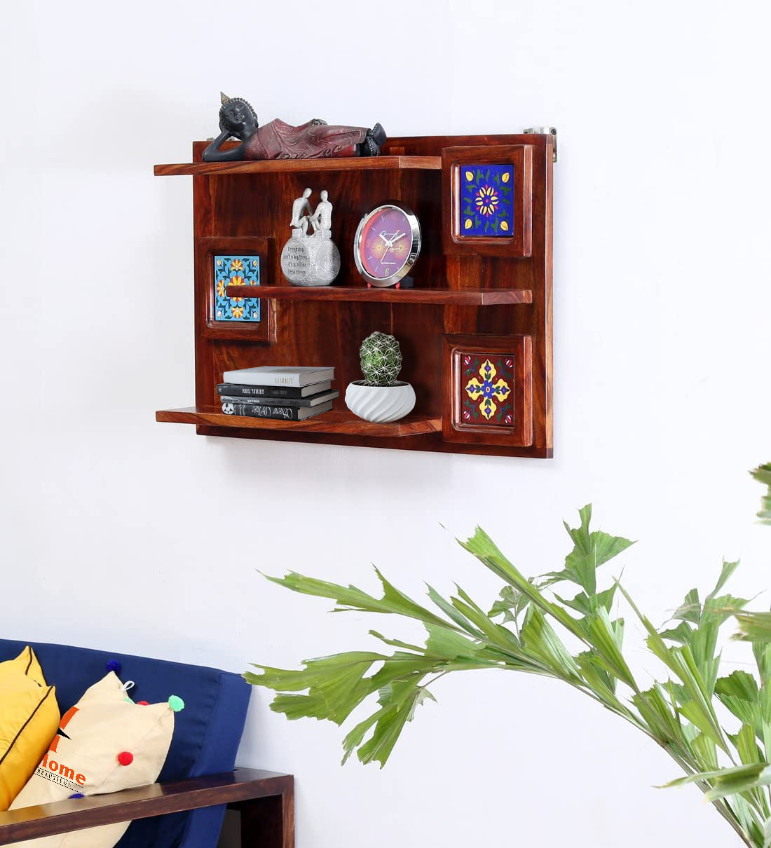 Wooden Wall Shelves for Home Library | Display Unit | Sheesham Wall Mount Shelf, Book Storage Rack for Living Room | Bedroom | Office Natural Honey Color (Style-03)