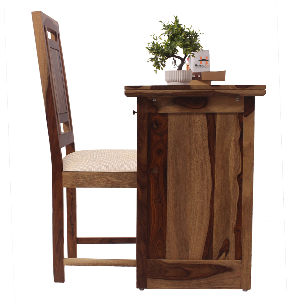 Nivora Solid Sheesham Wood Computer Table with Cabinet and Drawer Storage with Chair, Wood Writing Desk, Study Desk, Office Desk, Laptop Table (Natural Wood)