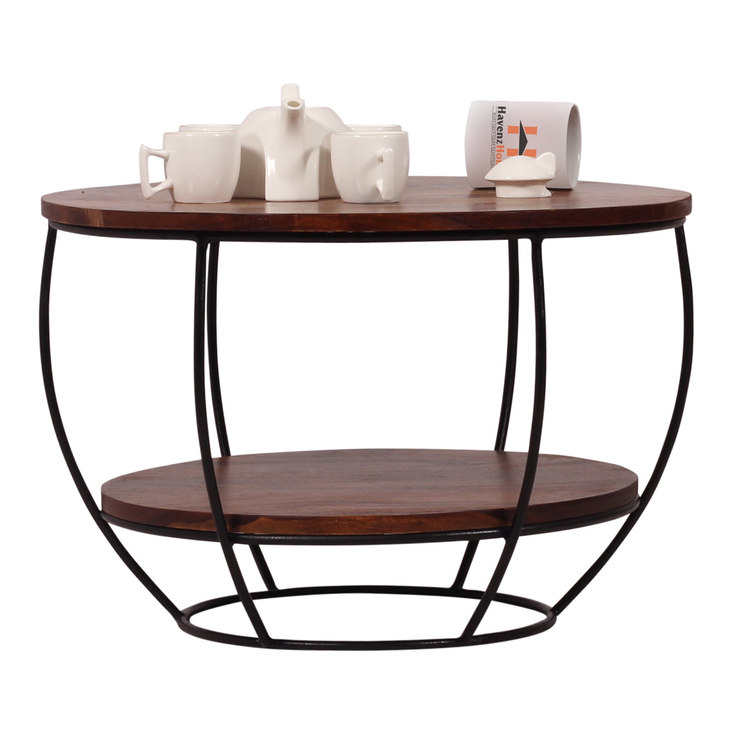 Wooden Round 2 Tier Coffee Table Modern Sofa Side Table for Living Room Tea Table for 2 Shelf Storage Table,End Table,Center Table - Brown & Black