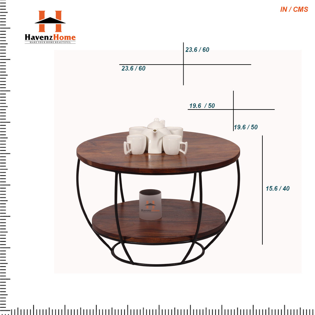 Wooden Round 2 Tier Coffee Table Modern Sofa Side Table for Living Room Tea Table for 2 Shelf Storage Table,End Table,Center Table - Brown & Black