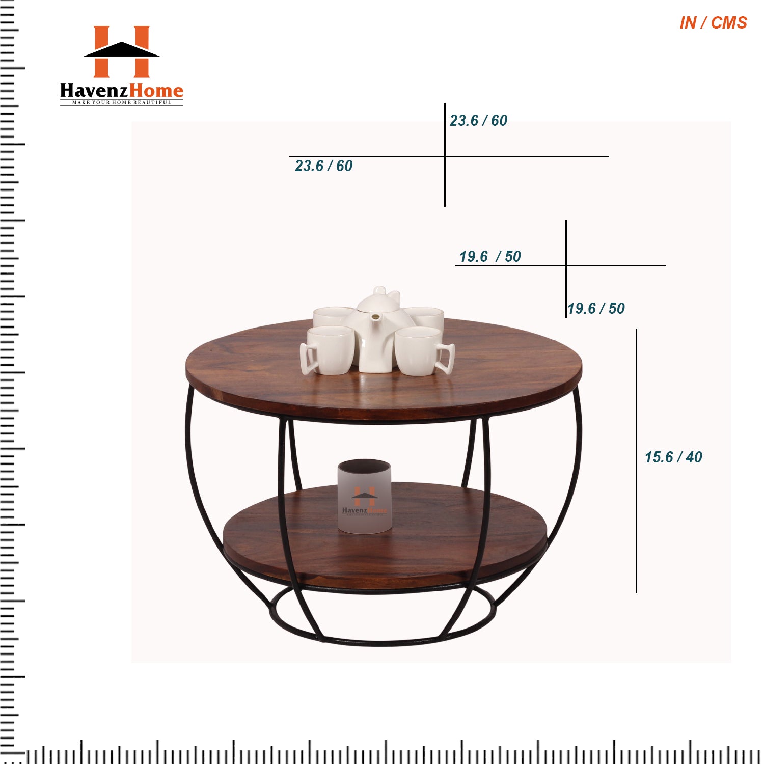 Wooden Round 2 Tier Coffee Table Modern Sofa Side Table for Living Room Tea Table for 2 Shelf Storage Table,End Table,Center Table - Brown & Black