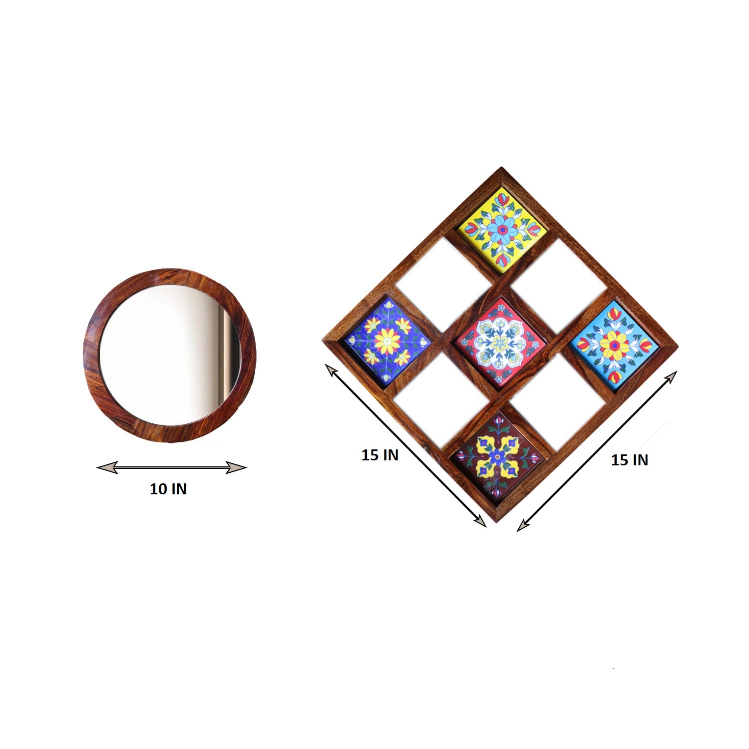 Sheesham Wood Wall Hanging Decoration Item for Home, Wall Plates with Mirror | Office | Gift | Wall Art | Living Room | Bedroom, Decorative Items