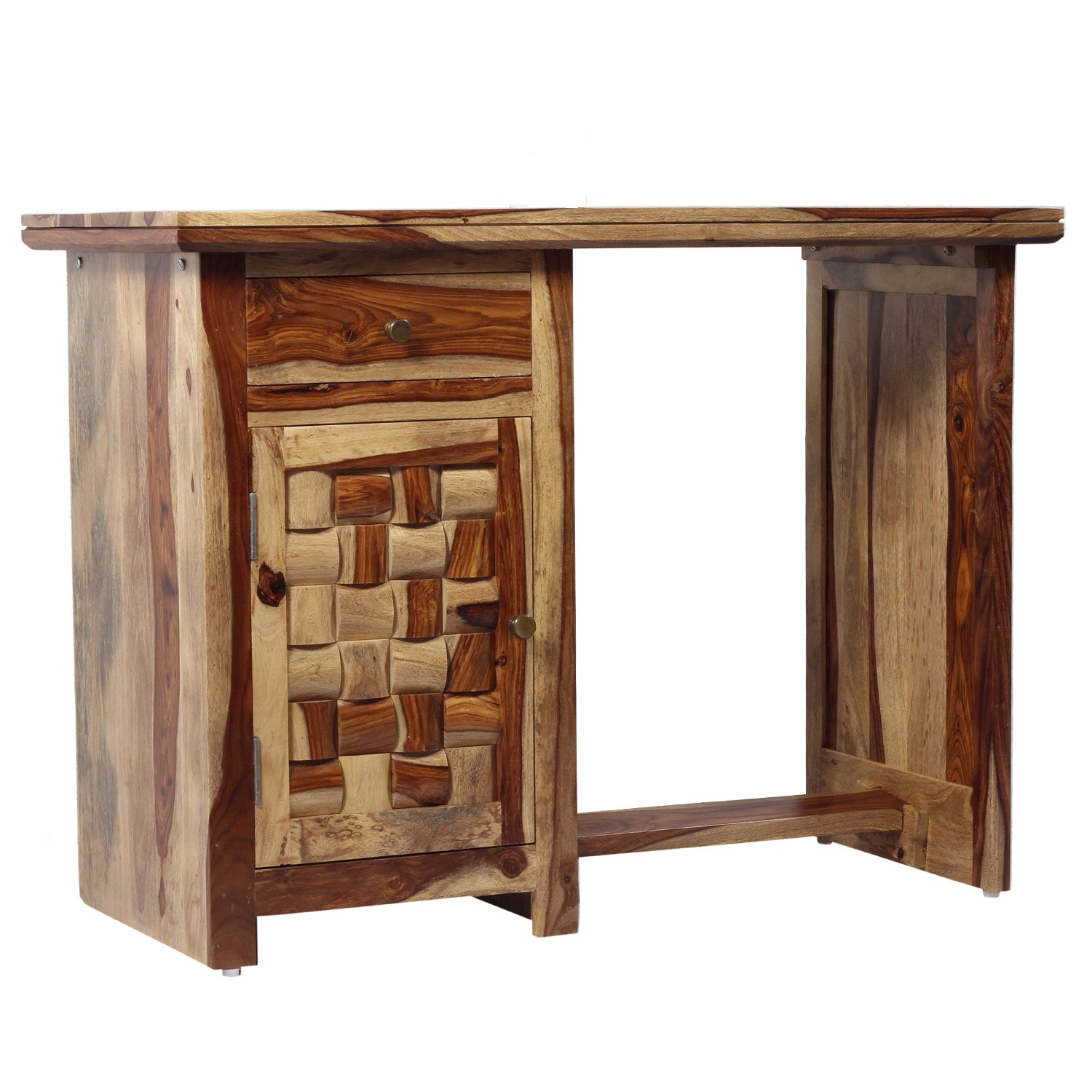 Nivora Solid Sheesham Wood Computer Table with Cabinet and Drawer Storage with Chair, Wood Writing Desk, Study Desk, Office Desk, Laptop Table (Natural Wood)