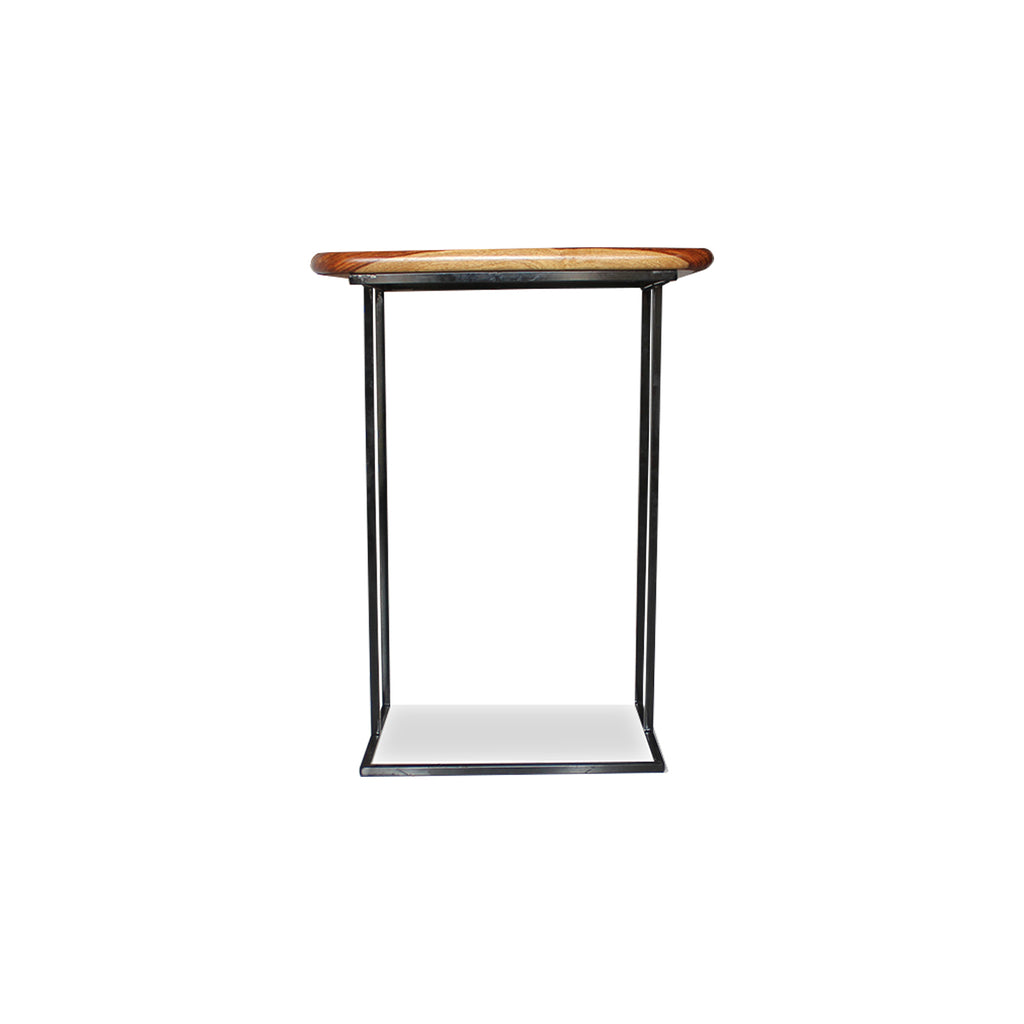 Metal Frame Solid Sheesham Wood C Shape Laptop Table for Office end Study Room Side Table Night Stand Wooden Furniture - (Natural Finish)