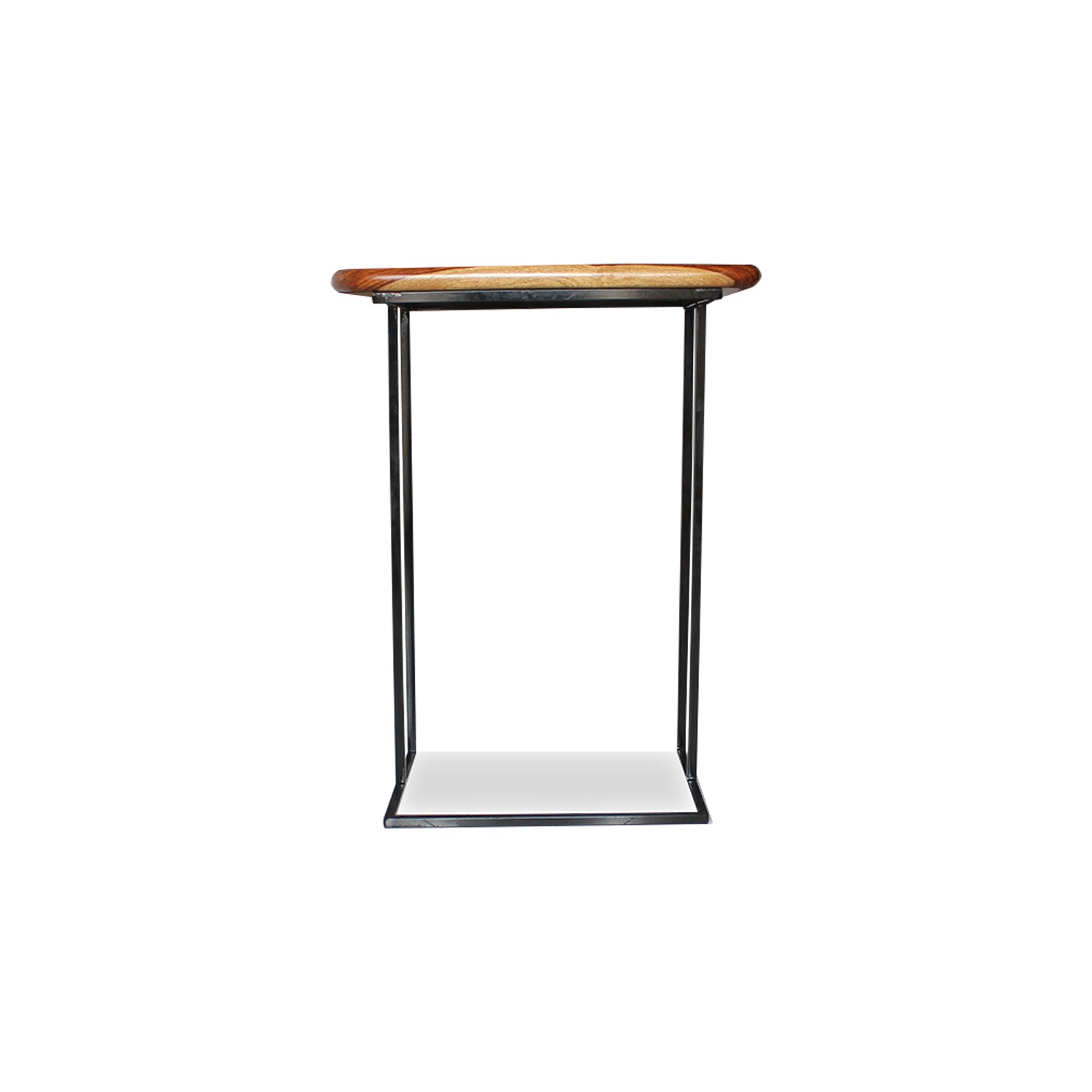 Metal Frame Solid Sheesham Wood C Shape Laptop Table for Office end Study Room Side Table Night Stand Wooden Furniture - (Natural Finish)