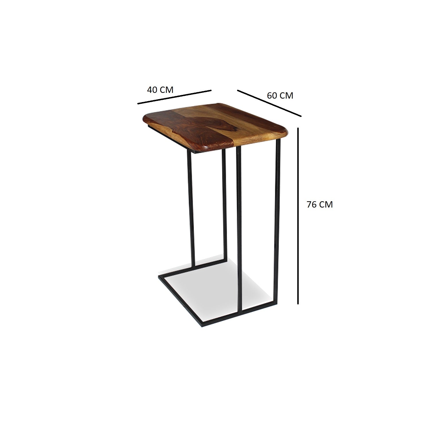 Metal Frame Solid Sheesham Wood C Shape Laptop Table for Office end Study Room Side Table Night Stand Wooden Furniture - (Natural Finish)