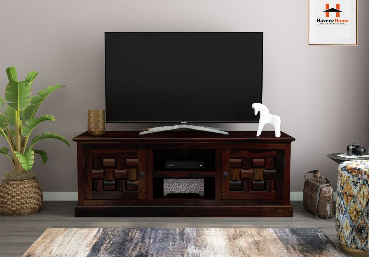 Enhance your living space with this Wooden TV Unit, designed for both style and functionality. Featuring a sleek and durable design, this unit offers ample storage with closed cabinets for concealed organization and open shelves for easy access to media devices, books, or décor.