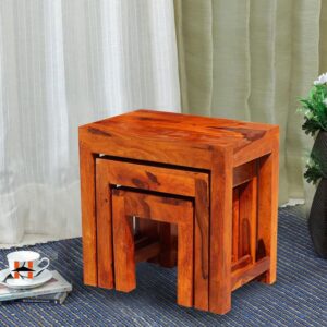 Set of 3 Solid Wood Stools