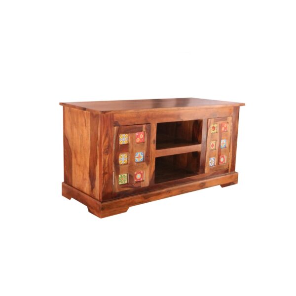 Add elegance and functionality to your living space with this Sheesham Wood TV Cabinet. Crafted from premium Sheesham wood, this cabinet boasts a rich natural grain, ensuring durability and timeless beauty. Designed for modern homes, it offers ample storage with spacious drawers, cabinets, and open shelves, keeping your entertainment area organized and clutter-free.