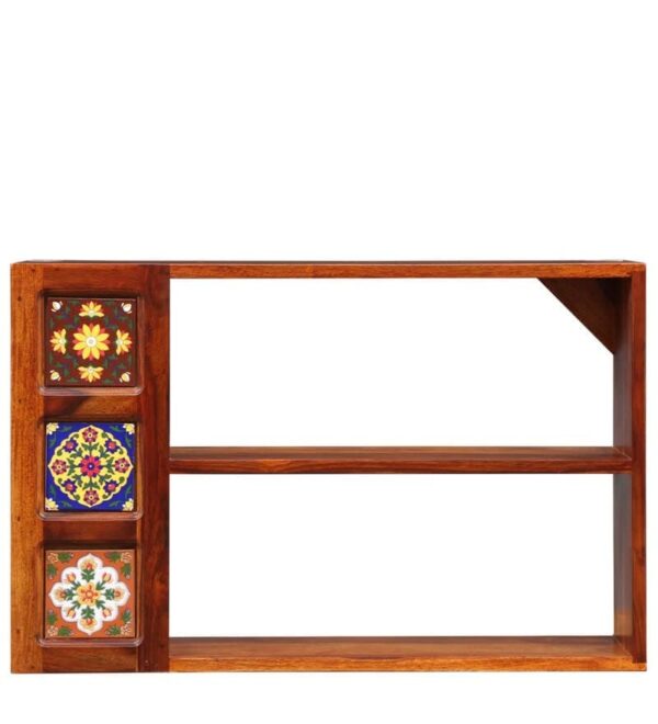 Sheesham Wood Wall Shelf with Artistic Ceramic Tile Inlay-havenzhome