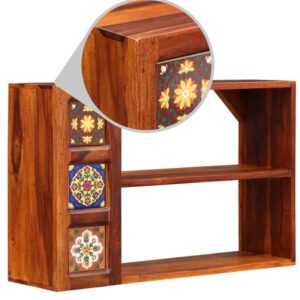 Sheesham Wood Wall Shelf with Artistic Ceramic Tile Inlay-havenzhome
