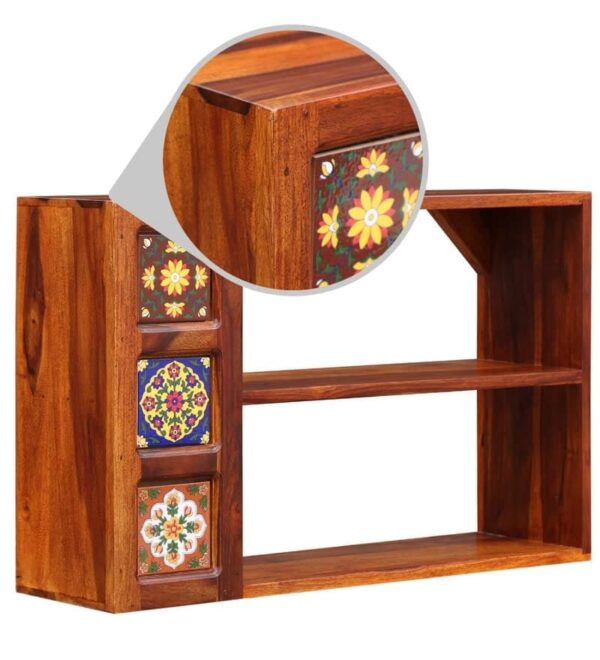 Sheesham Wood Wall Shelf with Artistic Ceramic Tile Inlay-havenzhome