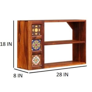 Sheesham Wood Wall Shelf with Artistic Ceramic Tile Inlay-havenzhome