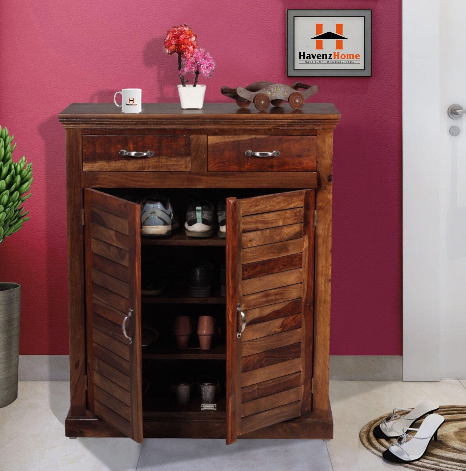 sheesham wood 2 door shoe cabinet with 2 drawer for home | wooden shoe rack with storage | shoe rack cabinet | brown sheesham wood 2 door shoe cabinet with 2 drawer for home | wooden shoe rack with storage | shoe rack cabinet | brown