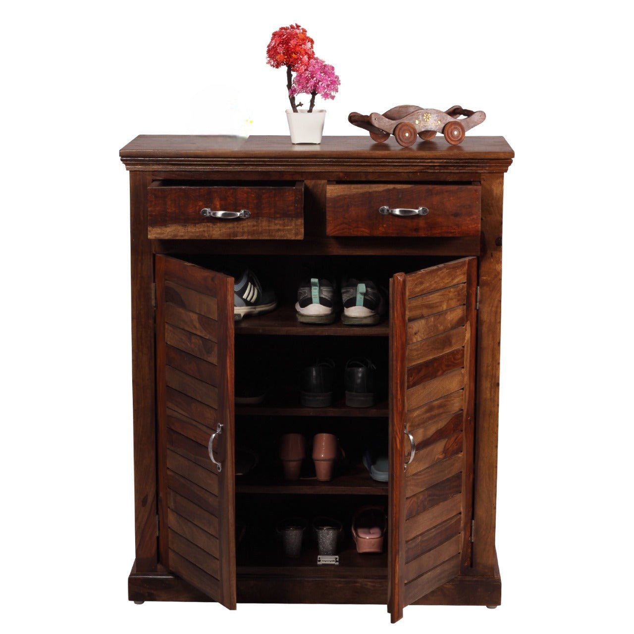 sheesham wood 2 door shoe cabinet with 2 drawer for home | wooden shoe rack with storage | shoe rack cabinet | brown sheesham wood 2 door shoe cabinet with 2 drawer for home | wooden shoe rack with storage | shoe rack cabinet | brown
