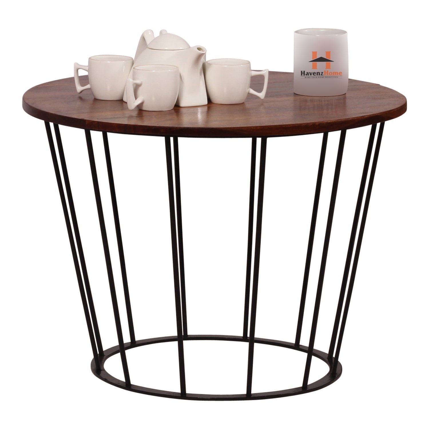 round wooden coffee table with metal base | stylish living room center table | compact modern sofa side table | size l39cm x w62cm x h62cm round wooden coffee table with metal base | stylish living room center table | compact modern sofa side table | size l39cm x w62cm x h62cm