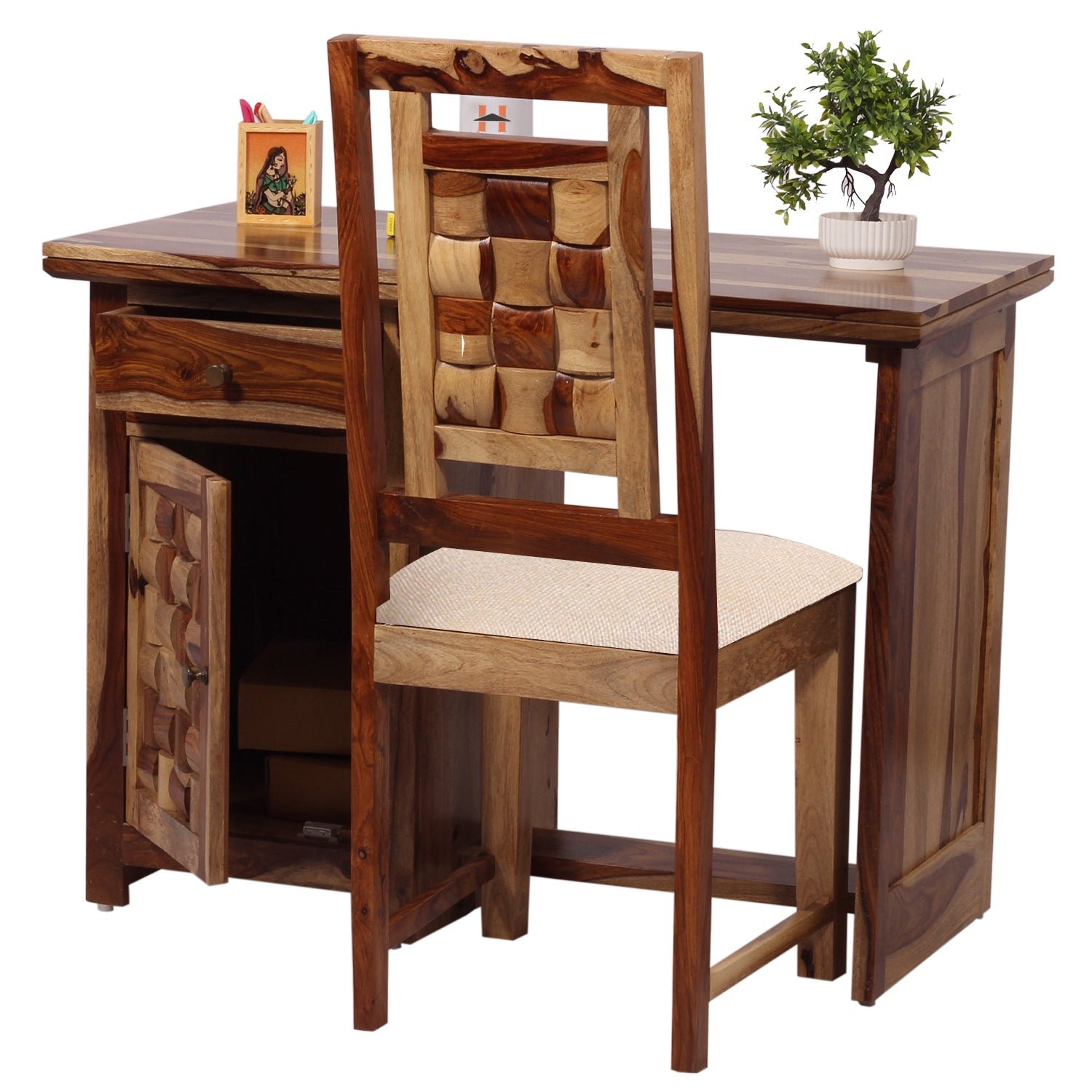 nivora solid sheesham wood computer table with cabinet and drawer storage with chair, wood writing desk, study desk, office desk, laptop table (natural wood) nivora solid sheesham wood computer table with cabinet and drawer storage with chair, wood writing desk, study desk, office desk, laptop table (natural wood)