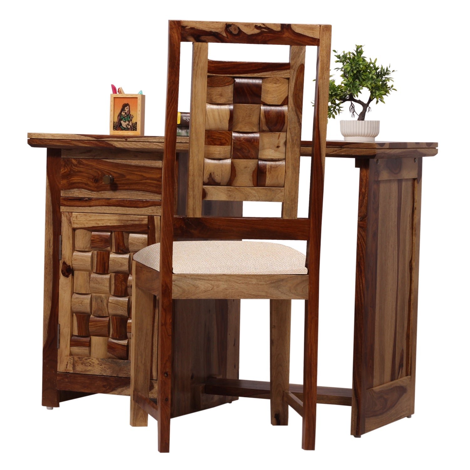 nivora solid sheesham wood computer table with cabinet and drawer storage with chair, wood writing desk, study desk, office desk, laptop table (natural wood) nivora solid sheesham wood computer table with cabinet and drawer storage with chair, wood writing desk, study desk, office desk, laptop table (natural wood)