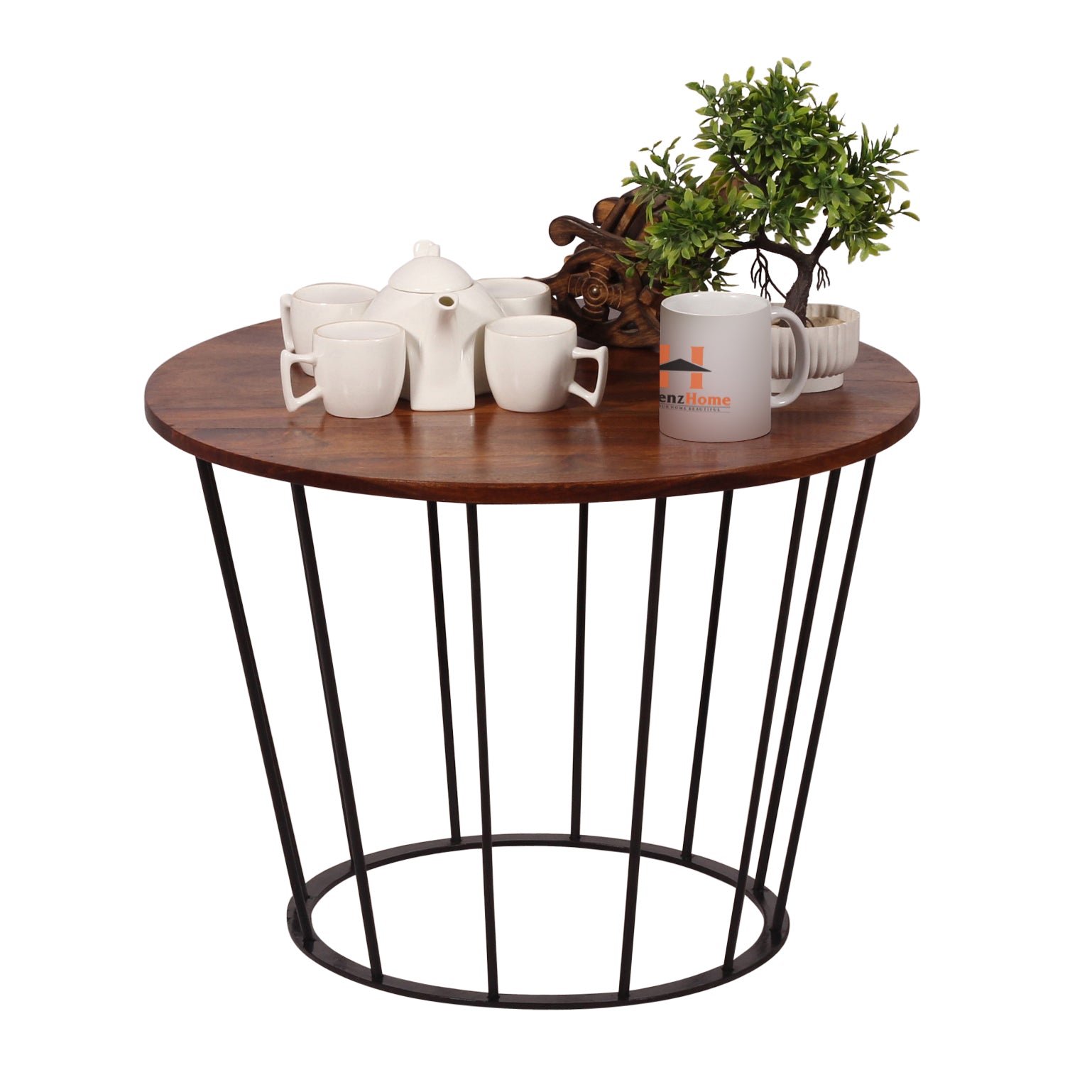 round wooden coffee table with metal base | stylish living room center table | compact modern sofa side table | size l39cm x w62cm x h62cm round wooden coffee table with metal base | stylish living room center table | compact modern sofa side table | size l39cm x w62cm x h62cm