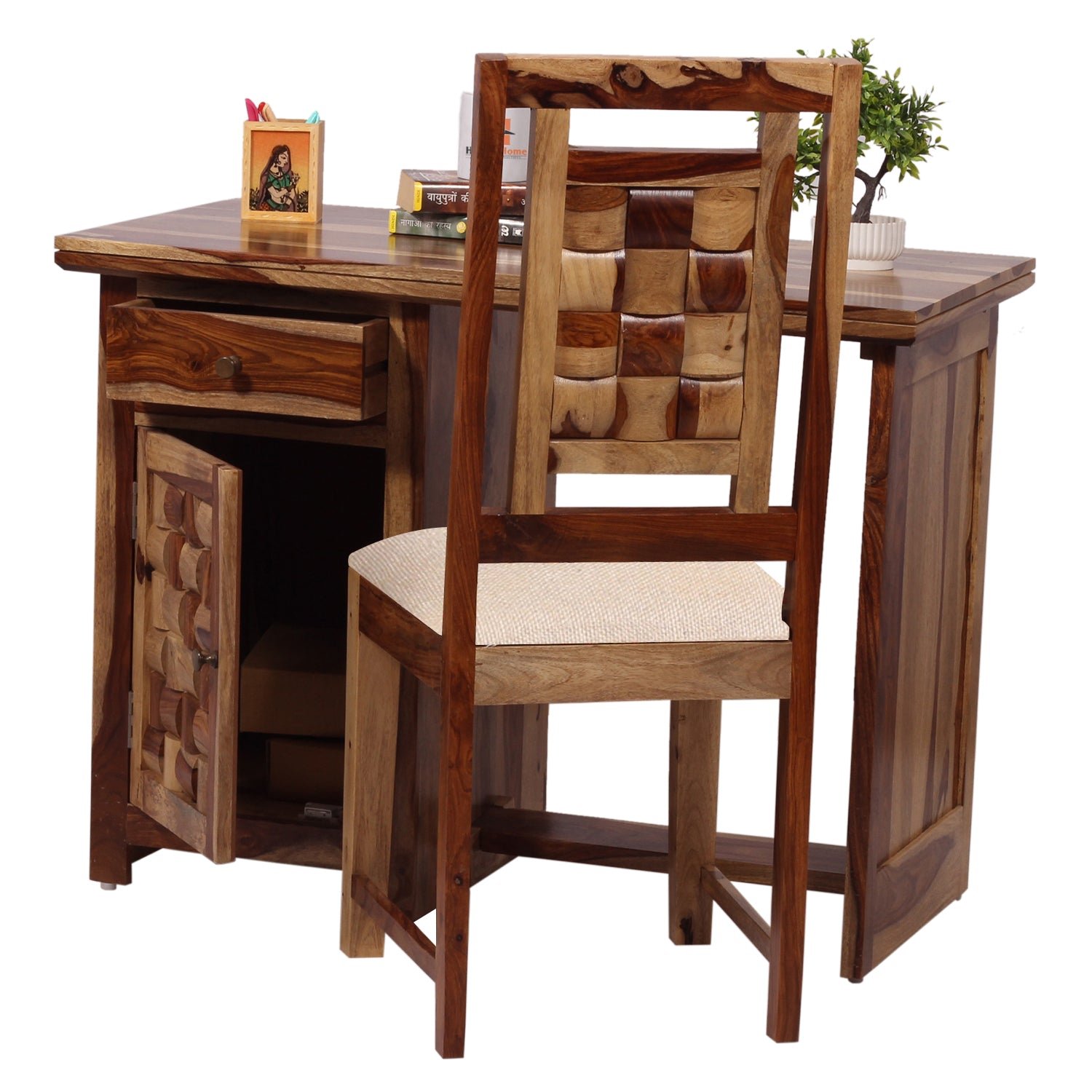 nivora solid sheesham wood computer table with cabinet and drawer storage with chair, wood writing desk, study desk, office desk, laptop table (natural wood) nivora solid sheesham wood computer table with cabinet and drawer storage with chair, wood writing desk, study desk, office desk, laptop table (natural wood)