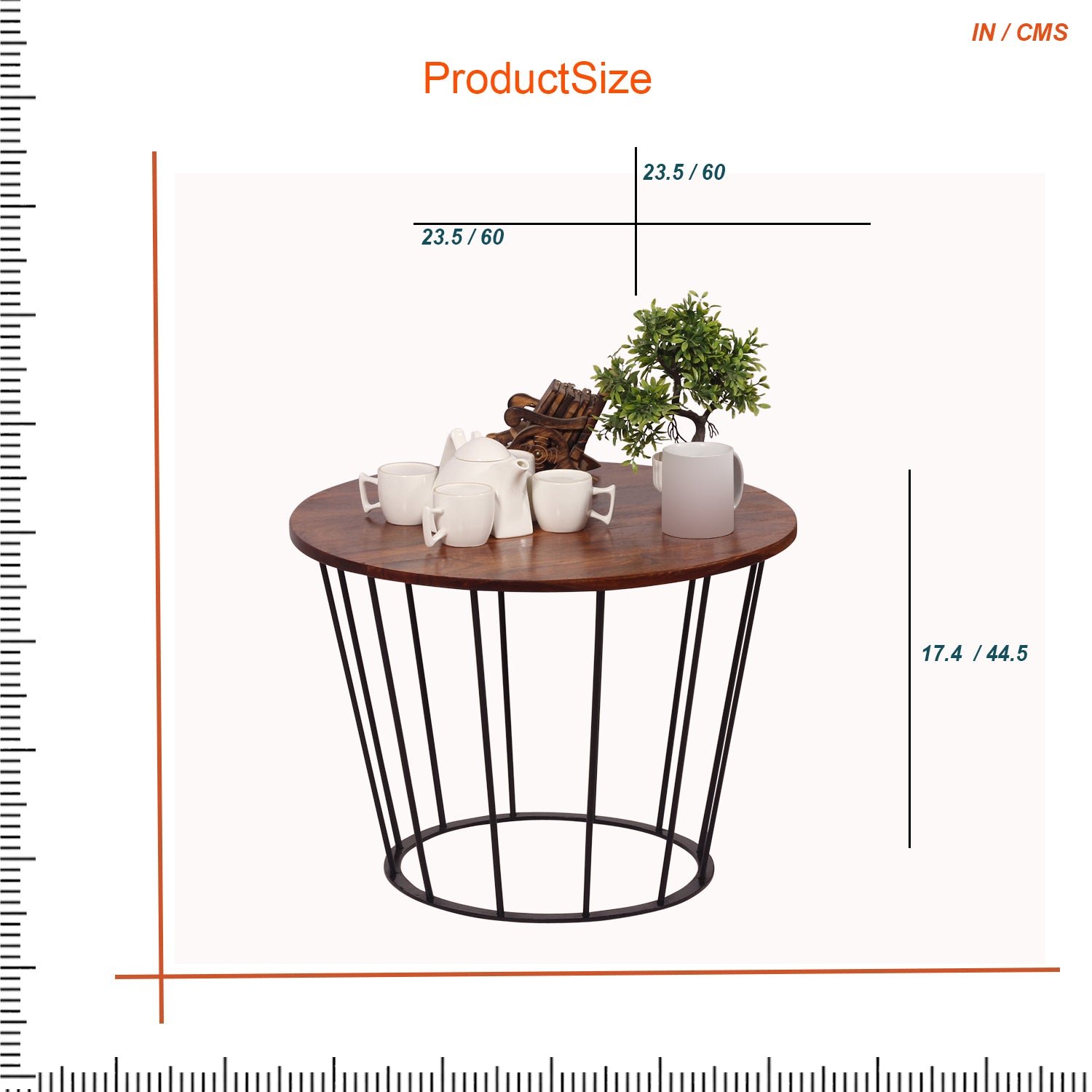 round wooden coffee table with metal base | stylish living room center table | compact modern sofa side table | size l39cm x w62cm x h62cm round wooden coffee table with metal base | stylish living room center table | compact modern sofa side table | size l39cm x w62cm x h62cm