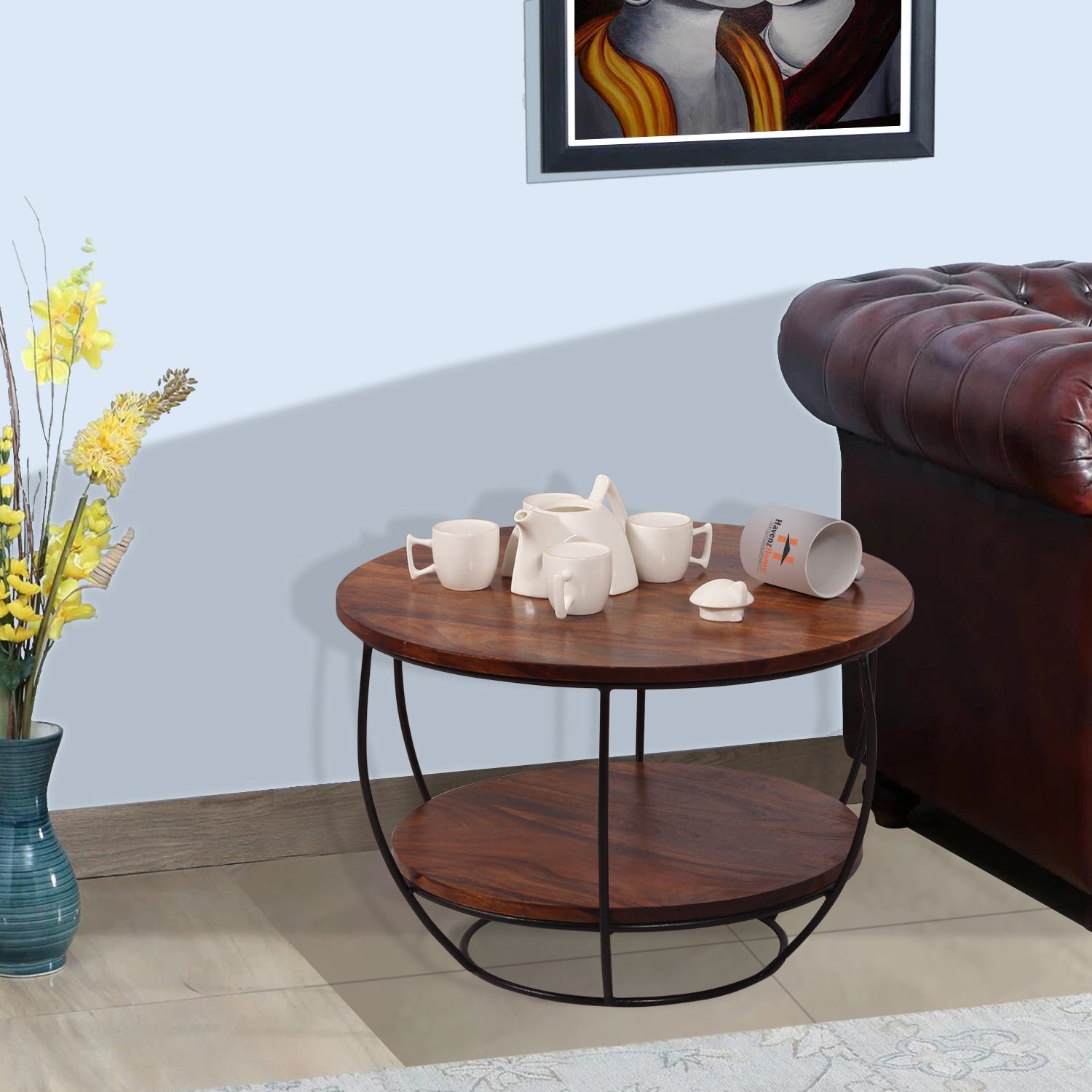 wooden round 2 tier coffee table modern sofa side table for living room tea table for 2 shelf storage table,end table,center table brown & black wooden round 2 tier coffee table modern sofa side table for living room tea table for 2 shelf storage table,end table,center table brown & black